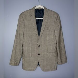 J Crew Thompson Blazer Mens 36S Tan Brown Blue Glen Plaid Wool Sport Coat Jacket